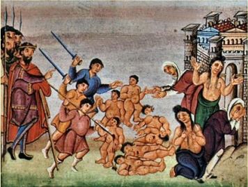 Le massacre des Innocents, Codex d'Egbert, vers 980-993, Trèves, Bibliothèque municipale. @cosmovision.com